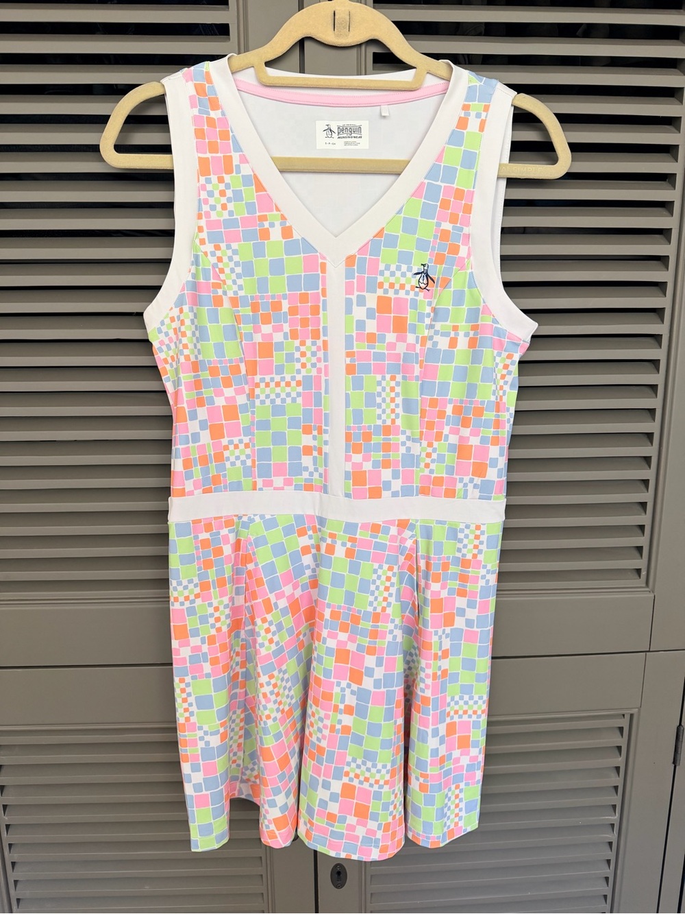 Original Penguin Women’s Dress White with Pink Trim and Multicolor Pattern